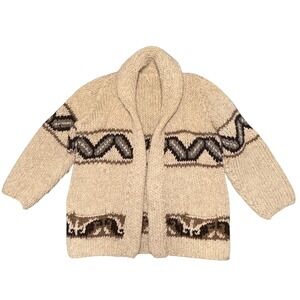 Vintage Handmade 100% Wool Cardigan: Artisanal Warmth and Earthy Style Size L